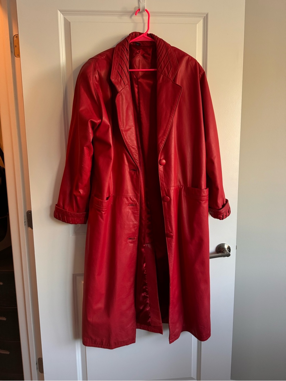 Jacqueline Ferrar Red Long Leather Coat - Women's Stylish Trench